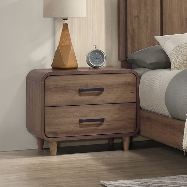 English Elm 1pc Contemporary Wooden Nightstand with Two Deep Drawers Warm Brown Bedroom Storage B2741P482250