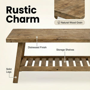 English Elm 43" Farmhouse Cedar Entryway Bench with Lower Shelf Distressed Rustic Wood Seating W3204P453623