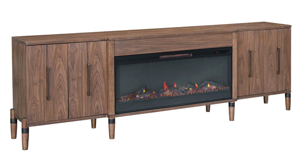 English Elm Tranquility Walnut Entertainment Console with Built-in Electric Fireplace for Large Tvs B108P411439