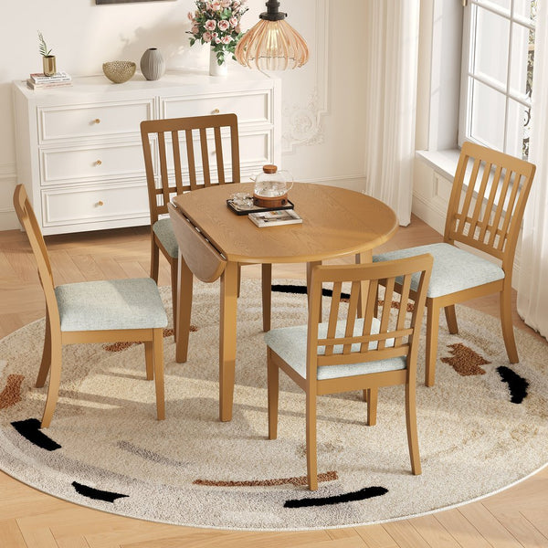 English Elm 5-piece Round Folding Dining Set with Mdf Table and Upholstered Chairs for Small Spaces Light Brown N752S0010618A