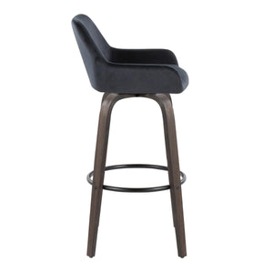 English Elm Daniella 30" Modern Barstool Set Of 2 With Swivel, Walnut Glazed Wood & Black Velvet Comfort Seat B202S00558