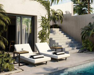 Sunpan Geneve C-Shaped End Table - Durable Solid Teak Wood & Powder Coated Aluminum for Outdoor Elegance