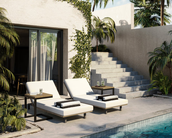 Sunpan Geneve C-Shaped End Table - Durable Solid Teak Wood & Powder Coated Aluminum for Outdoor Elegance