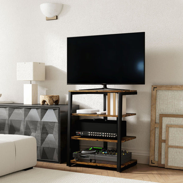 English Elm HOMCOM Compact TV Stand with Adjustable Shelves, Cable Management & Steel Frame for Small Rooms Rustic Brown W2225P229468