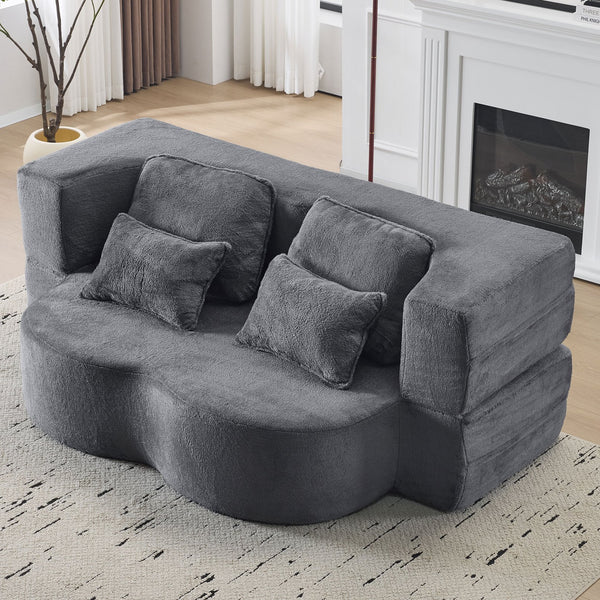 English Elm Queen Foldable Sofa Bed Plush Chenille Futon with High-Density Foam Convertible Sleeper Mattress Comfort Dark Gray W1829P280219