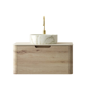 English Elm Xai 30" Floating Bathroom Vanity With Stone Sink, Soft-Close Drawer, Sleek White Oak Finish, Pre-Assembled W2615S00273-GIGA