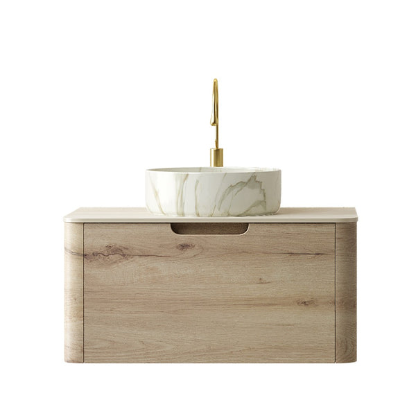 English Elm Xai 30" Floating Bathroom Vanity With Stone Sink, Soft-Close Drawer, Sleek White Oak Finish, Pre-Assembled W2615S00273-GIGA