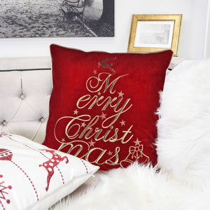 English Elm Red Velvet Christmas Throw Pillow – Luxurious 20X20 With Merry Christmas Embroidery & Cozy Support B357P361380-GIGA
