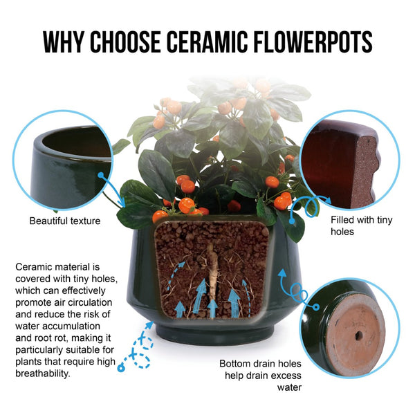 English Elm Set Of 3 Ceramic Flowerpots – Elegant Antique Green Planters For Indoor & Outdoor Decor Spaces W3273P321498-GIGA