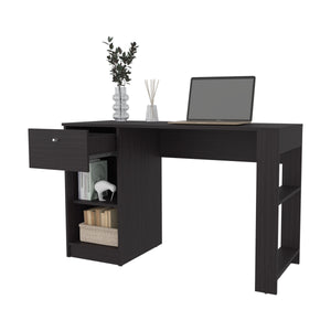 English Elm Sun Modern Computer Desk with Drawer and Open Shelves, Space-Saving Study Station for Home Office Wenge 52.8 L x 20.9 W x 3.5 H B128P263730