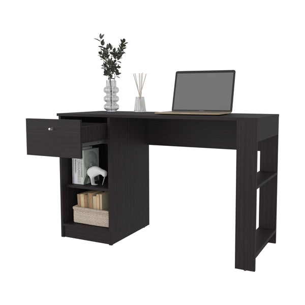 English Elm Sun Modern Computer Desk with Drawer and Open Shelves, Space-Saving Study Station for Home Office Wenge 52.8 L x 20.9 W x 3.5 H B128P263730
