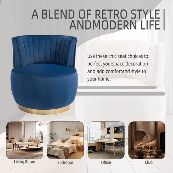 English Elm 360 Velvet Swivel Barrel Chair with Plush Foam Cushion, 360° Rotating Accent Seat for Living Room Navy W395P145392