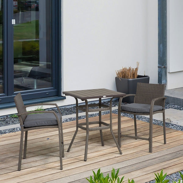 English Elm Outsunny 3-Piece Rattan Wicker Bar Set With Cushioned Stools And Wood Grain Table For Outdoor Fun W2225P217542-GIGA