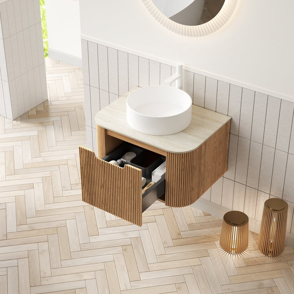English Elm Dina Floating Bathroom Vanity with Sintered Stone Top and Crystal Glass Basin Beige,Natural Wood,White W2615S00339