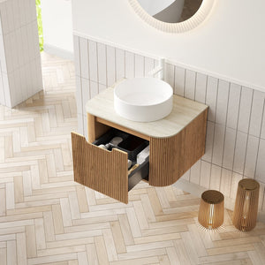 English Elm Dina Floating Bathroom Vanity with Sintered Stone Top and Crystal Glass Basin Beige,Natural Wood,White W2615S00339