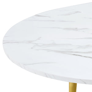 English Elm With Retractable Leaf Round Oval Mdf Top and Sleek Metal Legs Modern Dining Table White+Gold W1151S03870