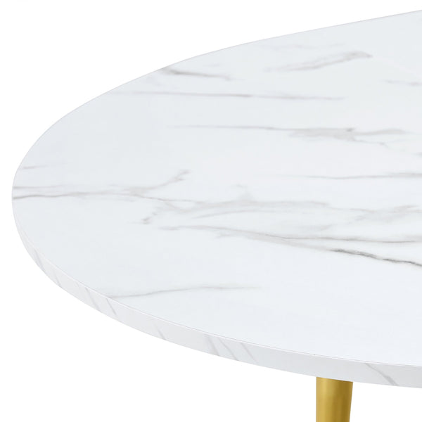 English Elm With Retractable Leaf Round Oval Mdf Top and Sleek Metal Legs Modern Dining Table White+Gold W1151S03870