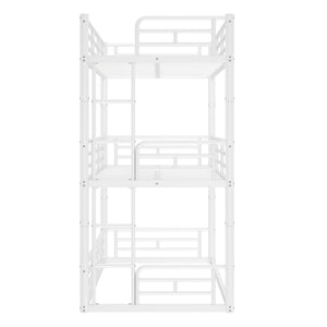 English Elm Twin Triple Metal Bunk Bed Matte Powder Coated Frame with Full Safety Guardrails Light White W1580S00579