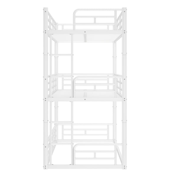 English Elm Twin Triple Metal Bunk Bed Matte Powder Coated Frame with Full Safety Guardrails Light White W1580S00579