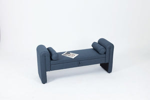 English Elm 60-inch Velvet Storage Bench Upholstered Seat with Hidden Compartment for Bedroom Entryway Dark Blue W2795P429885
