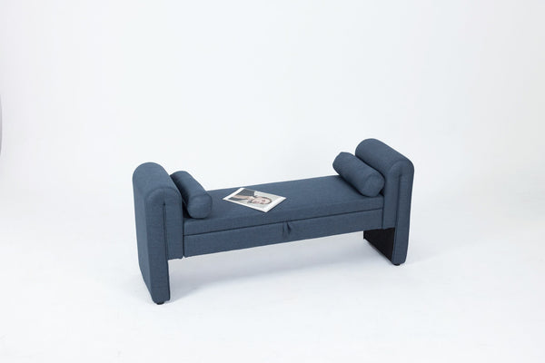 English Elm 60-inch Velvet Storage Bench Upholstered Seat with Hidden Compartment for Bedroom Entryway Dark Blue W2795P429885