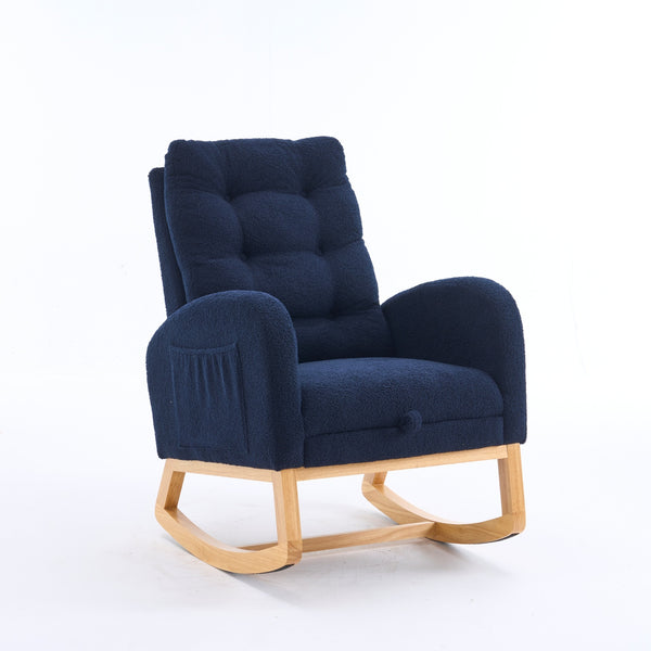 English Elm LY-5104 Plush High-Back Rocking Chair with Footrest & Storage Pocket, Ergonomic Foam Cushion for Nursery Blue W2231P292993