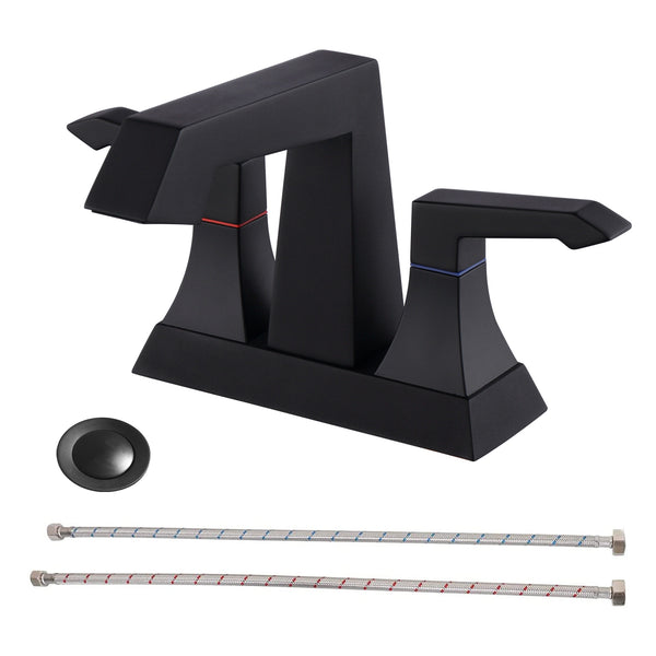 English Elm 2-Handle Modern Matte Black Bathroom Faucet With Drain & Supply Kits For Stylish, Easy Installation T3177P277481