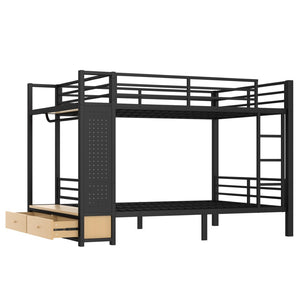 English Elm Queen Over Queen Metal Bunk Bed With Storage Shelves & Drawers - Stylish Space-Saving Solution For Teens W1580S00235-GIGA