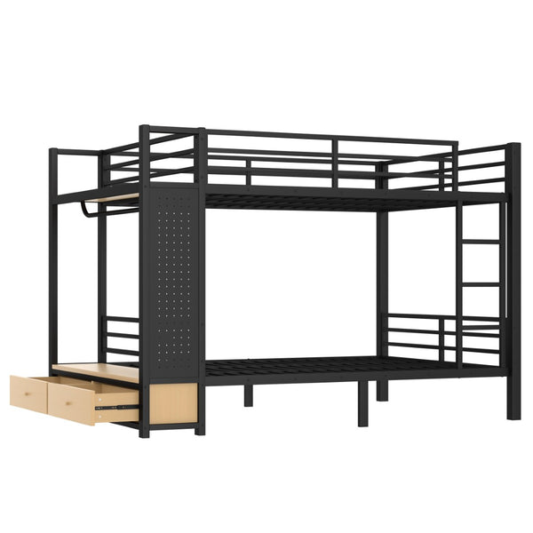 English Elm Queen Over Queen Metal Bunk Bed With Storage Shelves & Drawers - Stylish Space-Saving Solution For Teens W1580S00235-GIGA