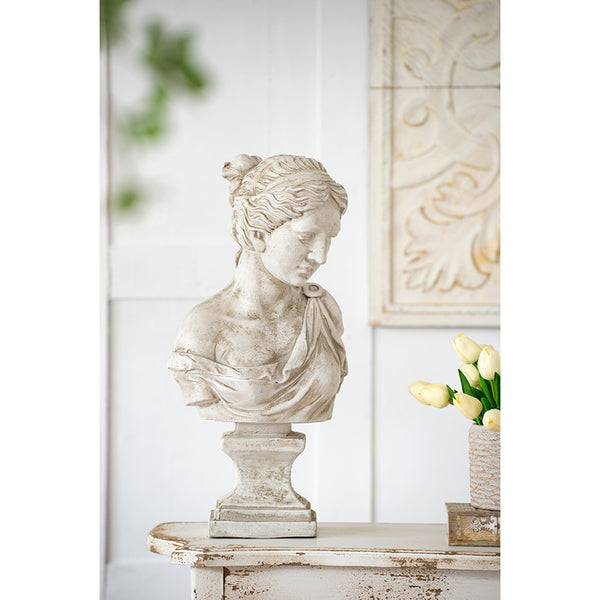 English Elm 10x9x22" Classical Female Bust Magnesium Sculpture Indoor Outdoor Garden Pedestal Accent W2078P494899