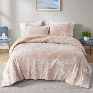 JLA Home Intelligent Design - Crushed Velvet Sherpa Reversible Comforter Set with Hypoallergenic Fill, OEKO-TEX Certified, Plush Elegance Blush ID10-2268
