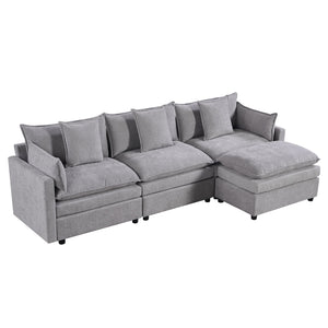 English Elm 108.66"Modern Chenille L-Shaped Sectional Sofa with Convertible Chaise, Solid Wood Frame, Plush Foam Comfort and Ottoman Set for Spacious Living Room Light Gray W1036S00055