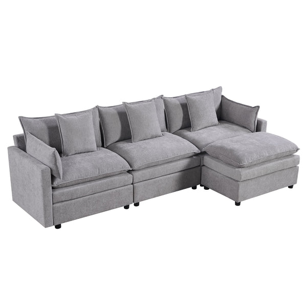 English Elm 108.66"Modern Chenille L-Shaped Sectional Sofa with Convertible Chaise, Solid Wood Frame, Plush Foam Comfort and Ottoman Set for Spacious Living Room Light Gray W1036S00055