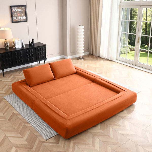 English Elm 81'' Corduroy Floor Sofa Convertible Loveseat Futon Sleeper with Foam Fill and Pillows Orange W1117P459732