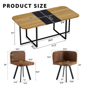 English Elm 9-piece Square Dining Set Seats 8 with Suede Chairs and Two-tone Metal Frame Black,Brown,Wood W3875S00137