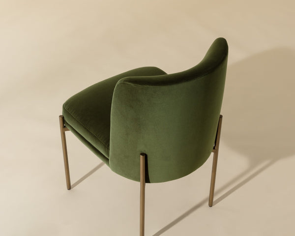 Sunpan Richie Dining Chair - Luxurious Forest Green Upholstery With Antique Brass Legs For Elegant Dining Green Fabric 111545