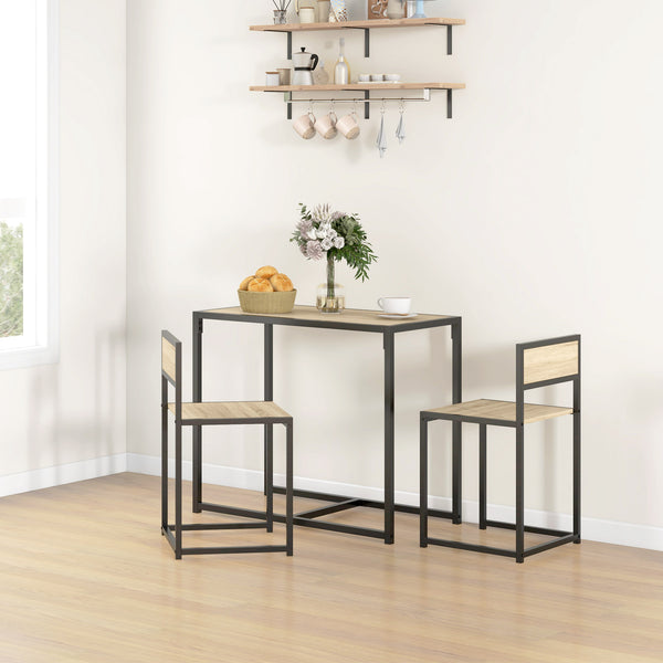 English Elm Homcom Industrial 3 Piece Dining Set Steel Legs Mdf Top Compact Kitchen Seating Oak W2225P229083
