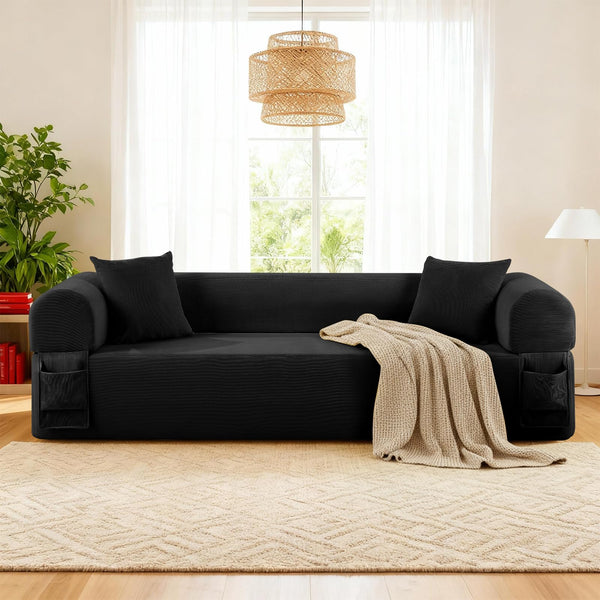 English Elm 3seater Corduroy Cloud Sofa No Assembly Pillow Soft Seating for Apartments and Living Rooms Gray W3396P483189