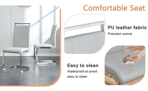 English Elm Table Modern Marble Dining Set - 71"X35.4" Tempered Glass With 6 Light Gray Pu Chairs & Silver Legs W1151S02120-GIGA