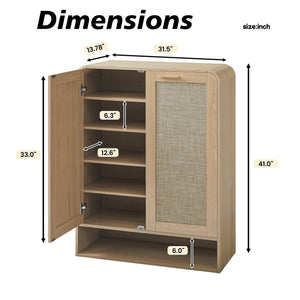 English Elm Rattan Door Shoe Cabinet Six Tier Adjustable Shelving Entryway Storage Organizer Oak W1820P399462