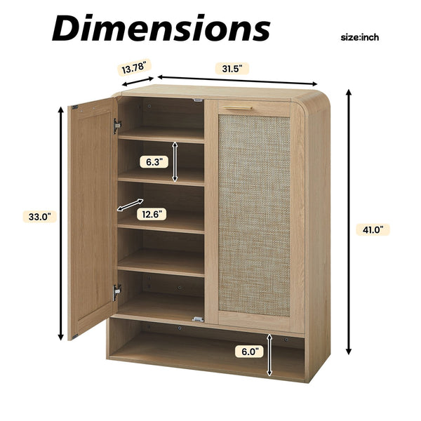 English Elm Rattan Door Shoe Cabinet Six Tier Adjustable Shelving Entryway Storage Organizer Oak W1820P399462