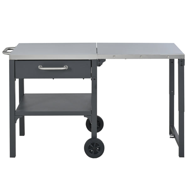 English Elm Outdoor Bbq Prep Cart Rolling Stainless Steel Grill Station with Foldable Work Surface Gray N719P407403E