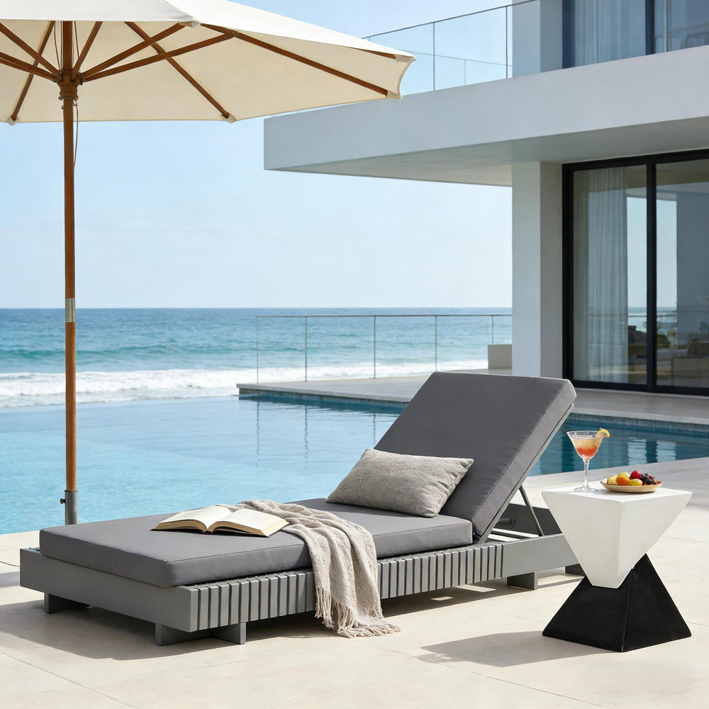English Elm Modern Acacia Wood Outdoor Chaise Lounge Slatted Reclining Poolside Sun Chair Dark Grey N770P281696G_65429.00CUSHDGRY