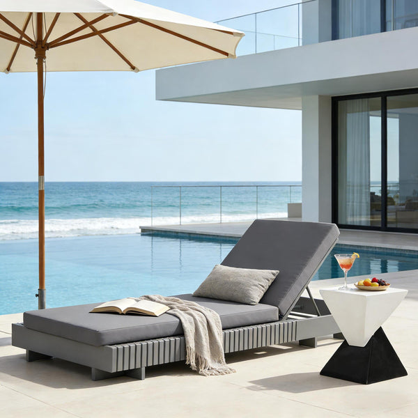 English Elm Modern Acacia Wood Outdoor Chaise Lounge Slatted Reclining Poolside Sun Chair Dark Grey N770P281696G_65429.00CUSHDGRY