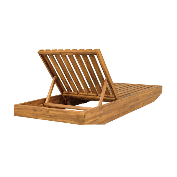 English Elm Boat-shape Acacia Wood Outdoor Chaise Lounge Slatted Teak Finish Poolside Recliner Dark Grey,Teak N770P380117T_N770P285267G