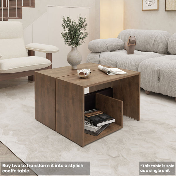 English Elm Fm Furniture Vega Modern Side Table With Open Storage, Dark Brown & Wengue Finish For Versatile Use B128P293873