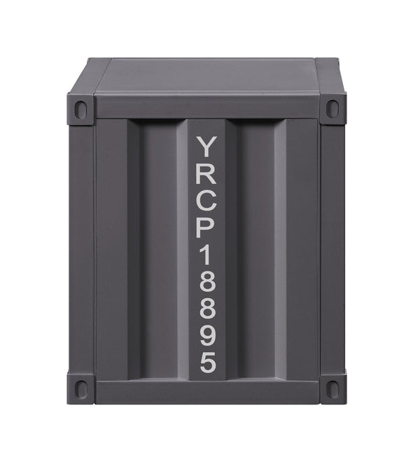 English Elm Cargo Gunmetal Industrial Nightstand with USB Ports, Metal Cargo Panel Design, 2 Open Shelves, 40lb Top B2726P287762