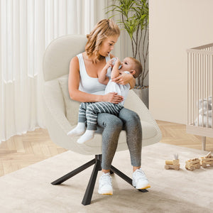 English Elm Modern Swivel Accent Chair with Adjustable Headrest, Oversized Corduroy Upholstered Rocking Recliner for Living Room Beige T3950P397486