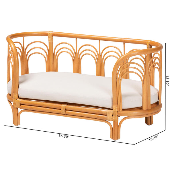 English Elm Bohemian Rattan Pet Bed with Openwork Weave Honey Finish and Removable Cushion B2750P467729