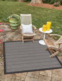 Unique Loom Outdoor Border Checkered Machine Made Border Rug Gray, Black/Gray/Silver 5' 4" x 6' 1"